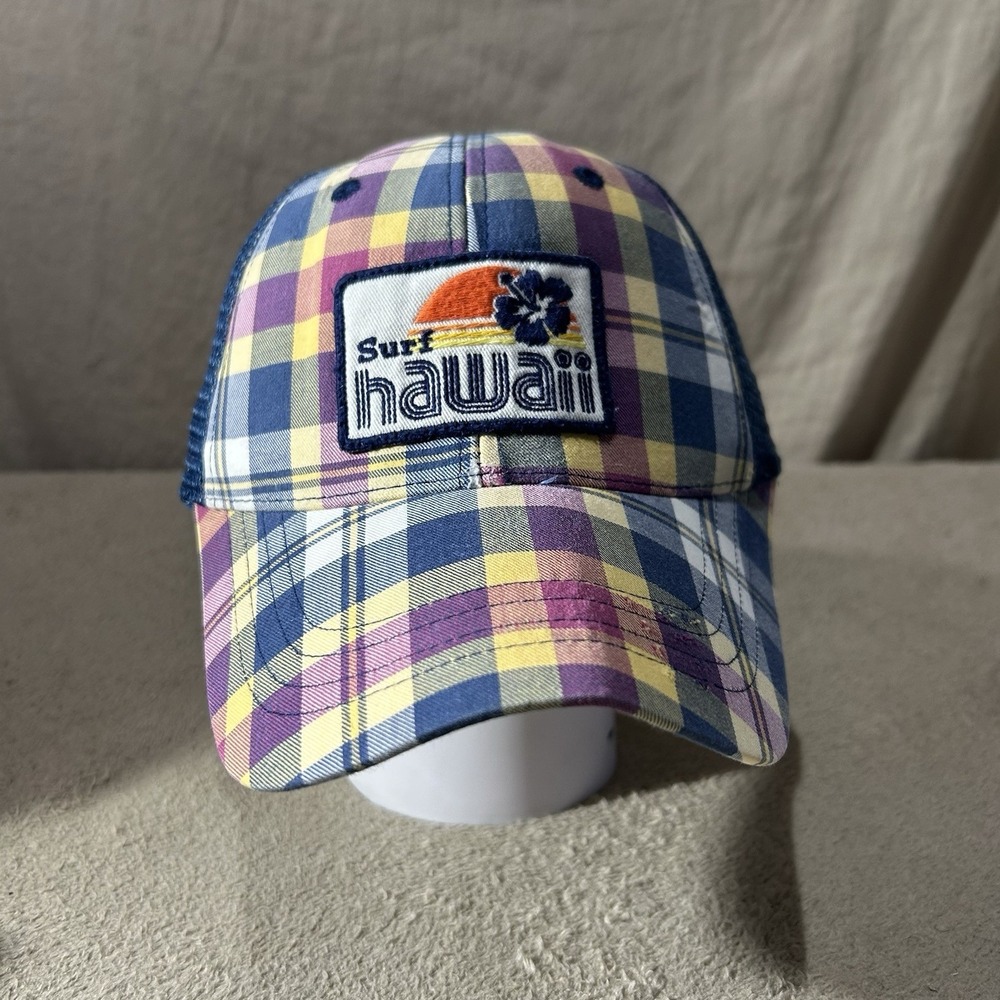 American Eagle Outfitters Surf Hawaii Plaid Trucker Hat Snapback Mesh Back Cap